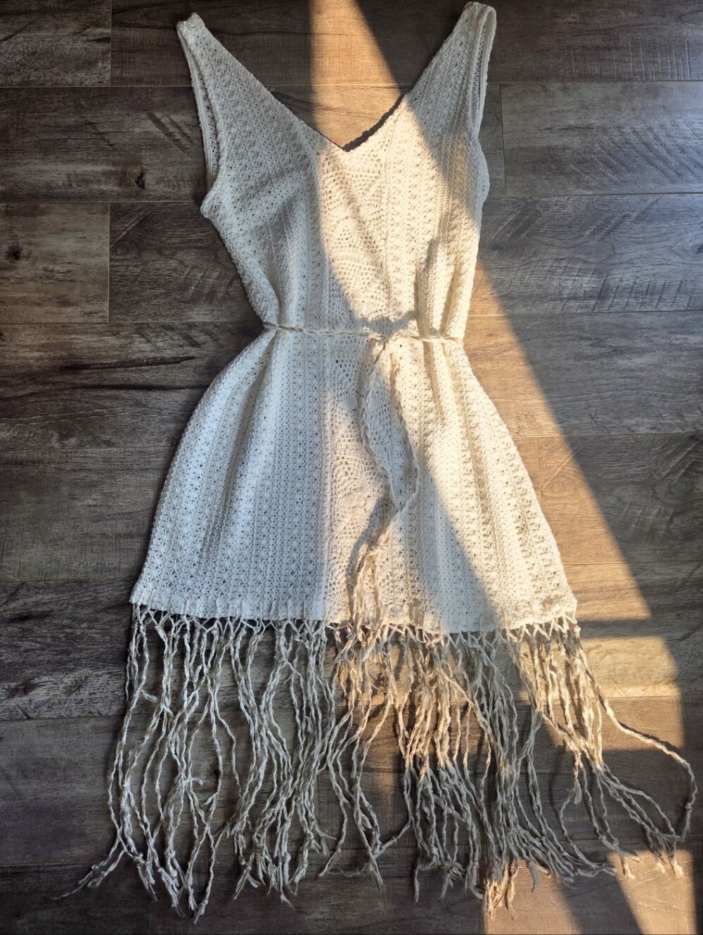 Upcycled OOAK Zara Trafaluc Embroidered Coverup / Dress With Fringe SZ L